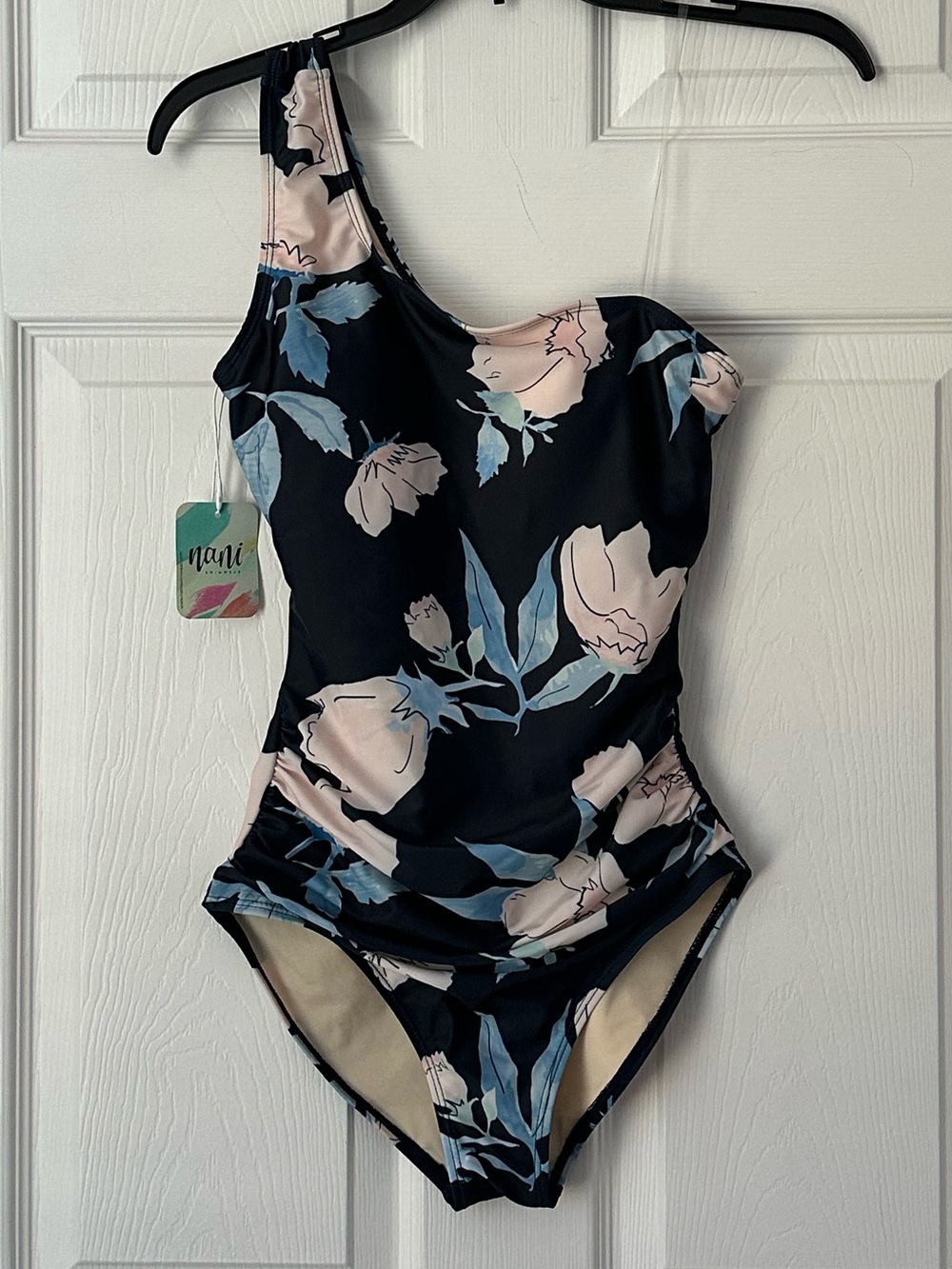 Nani Swimwear Cascade Midnight FloralOne Piece Swimsuit One Shoulder Size XS